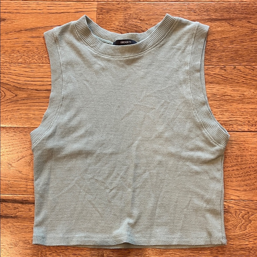 Forever 21 Women's sage green waffle Muscle Tee